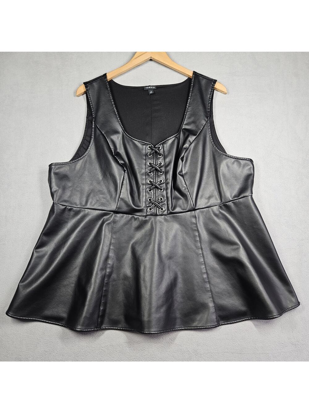 Torrid Peplum Faux Leather Lace Up Top Women Plus Size 3 Grunge Goth Biker Black